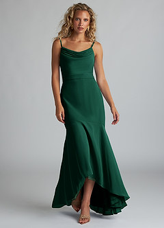 Azazie Summer Bridesmaid Dresses Emerald Mermaid Scoop Cowl Chiffon Dress image4
