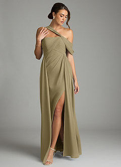 Azazie Kassandra 신부 들러리 드레스 A라인 오프 더 숄더 쉬폰 바닥 길이 드레스 image3