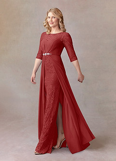 Azazie Leonine Mother of the Bride Dresses Rust A-Line Scoop lace Chiffon Dress image2
