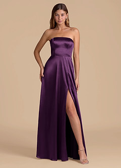 Azazie Wren 신부 들러리 드레스 A라인 스트랩리스 메탈릭 새틴 바닥 길이 드레스 image4