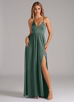 Azazie Aaida Bridesmaid Dresses Sea Moss A-Line Corset Stretch Satin Dress image1