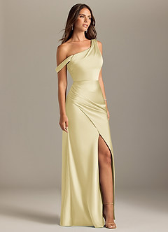 Azazie Madelyn Bridesmaid Dresses Lemon Sorbet Mermaid One Shoulder Stretch Satin Convertible Dress image4
