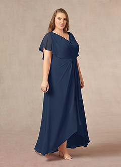 Azazie Eliza Mother of the Bride Dresses Dark Navy A-Line V-Neck Pleated Chiffon Dress image9