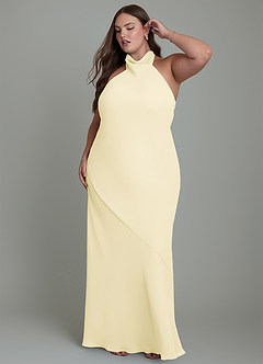 Azazie Velli Bridesmaid Dresses Lemon Sorbet Mermaid High Neck Chiffon Dress image11