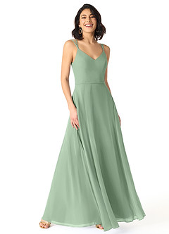Azazie Janine Brautjungfernkleider A-Linie V-Hals Chiffon Kleid Matcha image1