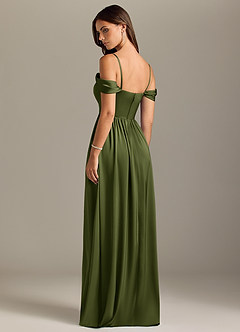 Azazie Calianna Bridesmaid Dresses Olive A-Line Off the Shoulder Stretch Satin Convertible Dress image10