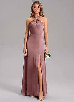 Azazie Tracie Bridesmaid Dresses Vintage Mauve A-Line Side Slit Stretch Satin Dress image3