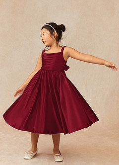 Azazie Cutie Pie vestidos de niña de las flores Vestido de Borgoña de Satin Mate de Corte En A con Plisado image3
