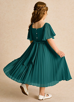 Azazie Gisele Abiti da Ragazza di Fiori Abito A-Line in Chiffon Plissettato Verde Pavone image3