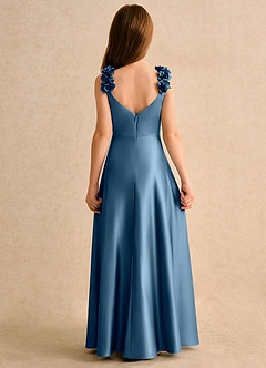 Azazie Rosita Junior Formal Robe Demoiselle D'honneur Fillette Robe Trapèze en Mat Satiné Plissée Bermude image4