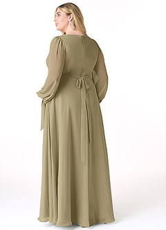 Azazie Leonia Bridesmaid Dresses Moss Green A-Line Long Sleeve Chiffon Dress image9