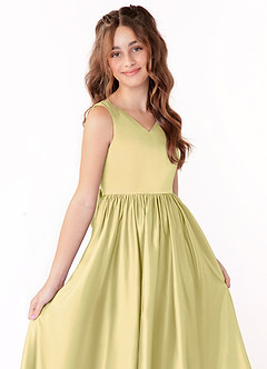 Azazie Hathaway Junior Lemon Sorbet A-Line Bow Stretch Satin Dress image5