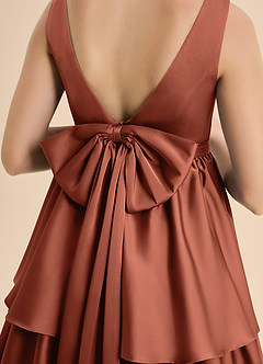 Azazie Meadowyn Junior Clay A-Line Bow Stretch Satin Dress image7