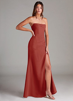 Azazie Leonis Jurken voor bruidsmeisjes Converteerbaar Jurk van Chiffon met Kolom Strapless Terracotta image8