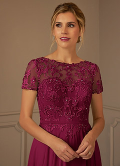Azazie Adina Mother of the Bride Dresses Burgundy A-Line Boatneck Sequins Chiffon Dress image4