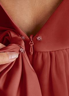Azazie Twinkle Toes Blumenmädchenkleider A-Linie Schleifen Tüll Kleid Terrakotta image6