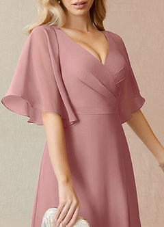 Azazie Cierra Bridesmaid Dresses Dusty Rose A-Line V-Neck Chiffon Dress image7