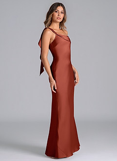 Azazie Driea Brudtärnklänningar Klä av Sjöjungfru i Stretch Satin Ena axeln Terrakotta image4