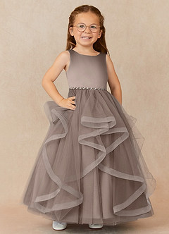 Azazie Sofia Flower Girl Dresses Taupe A-Line Beaded Tulle Dress image1