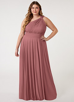Azazie Charlize Bridesmaid Dresses Desert Rose A-Line One Shoulder Mesh Dress image6
