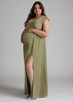 Azazie Allessia Maternity Bridesmaid Dresses A-Line Pleated Stretch Satin Floor-Length Dress image8