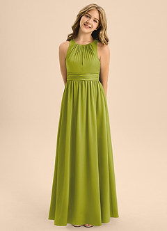 Azazie Jaylah Junior Lemongrass A-Line Pleated Stretch Satin Dress image1