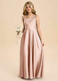 Azazie Popsy Junior Robe Trapèze en Satin extensible Arc Or Rose image5