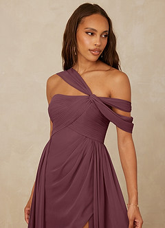 Christian Siriano Bridal for Azazie 1014 Bridesmaid Dresses Sangria A-Line Off the Shoulder Chiffon Dress image7