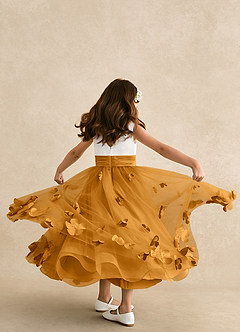 Azazie Vi Flower Girl Dresses Butterscotch A-Line Sleeveless Tulle Dress image3