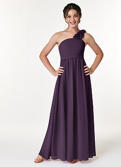 Azazie Flower Junior Plum A-Line Pleated Chiffon Dress image1