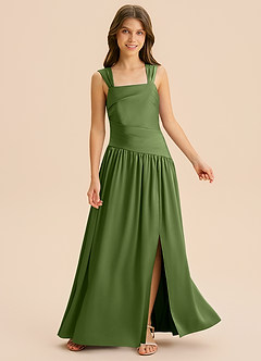 Azazie Dotty Junior A-Linie Plissee Stretch-Satin Kleid Wacholder image6