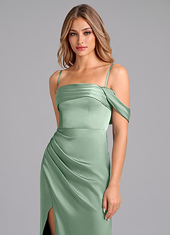 Azazie Lisbeth Bridesmaid Dresses Agave Mermaid Off the Shoulder Stretch Satin Convertible Dress image2