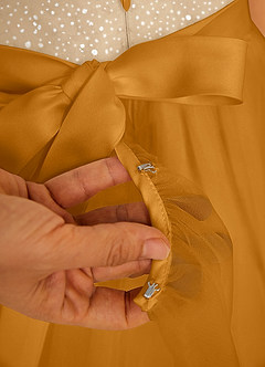 Azazie Tay Flower Girl Dresses Butterscotch A-Line Sequins Tulle Dress image4