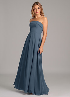 Azazie Lucienne Jurken voor bruidsmeisjes Converteerbaar Jurk van Chiffon met A-lijn Strapless Neptunus image4