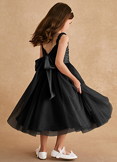 Azazie Gabbie Flower Girl Dresses Black A-Line Pleated Matte Satin Dress image4