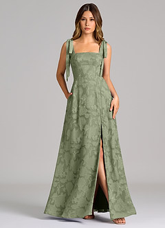 Azazie Debra Bridesmaid Dresses Pistachio A-Line with Pockets Floral Burnout Dress image1