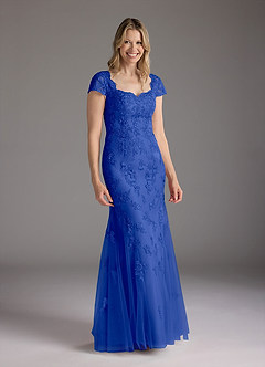 Azazie Marbella vestidos de madre de la novia Vestido de Azul Real de Encaje de Sirena con Reina Ana Lentejuelas image4