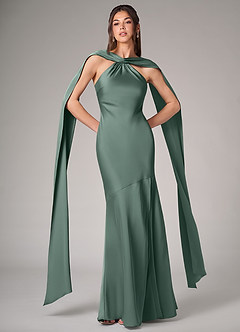 Azazie Kinsley Brautjungfernkleider Meerjungfrau-Linie Seitliche Cut-Outs Stretch-Satin Kleid Eukalyptus image1
