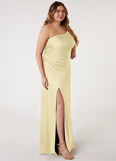 Azazie Eren Bridesmaid Dresses Lemon Sorbet Mermaid One Shoulder Stretch Satin Dress image8