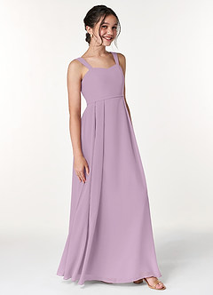 Azazie Simoan Junior Abito A-Line in Chiffon Scollo a Cuore Glicine image3