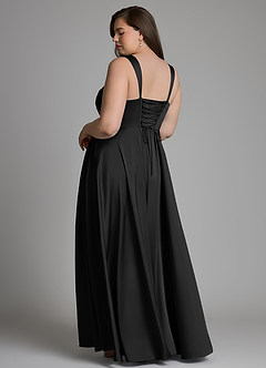 Azazie Azaria Vestidos para Prova em Casa Vestido Preto de Cetim elástico de Linha A com Corpete image8