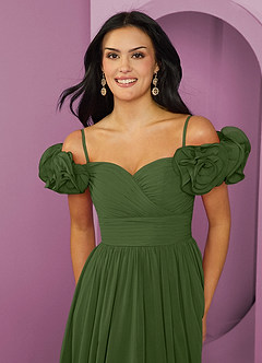 Barbie ♥ Azazie Bridesmaid Dresses Olive A-Line Off the Shoulder Chiffon Convertible Dress image18