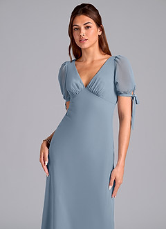 Azazie Pheby Bridesmaid Dresses Dusty Blue A-Line Pleated Chiffon Dress image2