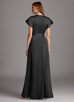 Azazie Nico Bridesmaid Dresses Black A-Line V-Neck Stretch Satin Dress image3