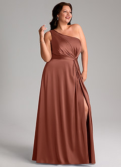 Azazie Brooke Jurken voor bruidsmeisjes Jurk van Stretch Satijn met A-Lijn One-Shoulder Kastanjebruin image11