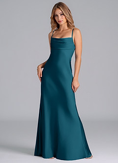 Azazie Seema Bridesmaid Dresses Ink Blue Mermaid Corset Stretch Satin Dress image3