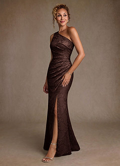 Azazie Joylin Mother of the Bride Dresses Ganache Trumpet One Shoulder Floral Burnout Dress image3