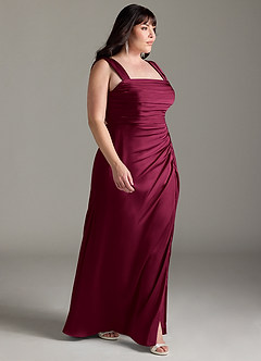 Azazie Jesaphine Bridesmaid Dresses Burgundy Sheath Bow Stretch Satin Dress image10