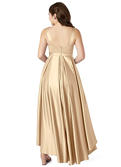 Azazie Inaya Junior Robe Trapèze en Satin extensible avec ceinture Champagne image2
