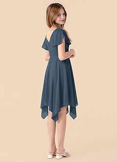 Azazie Janeaurelia Junior Robe Trapèze en Mousseline de soie Plissé Neptune image2